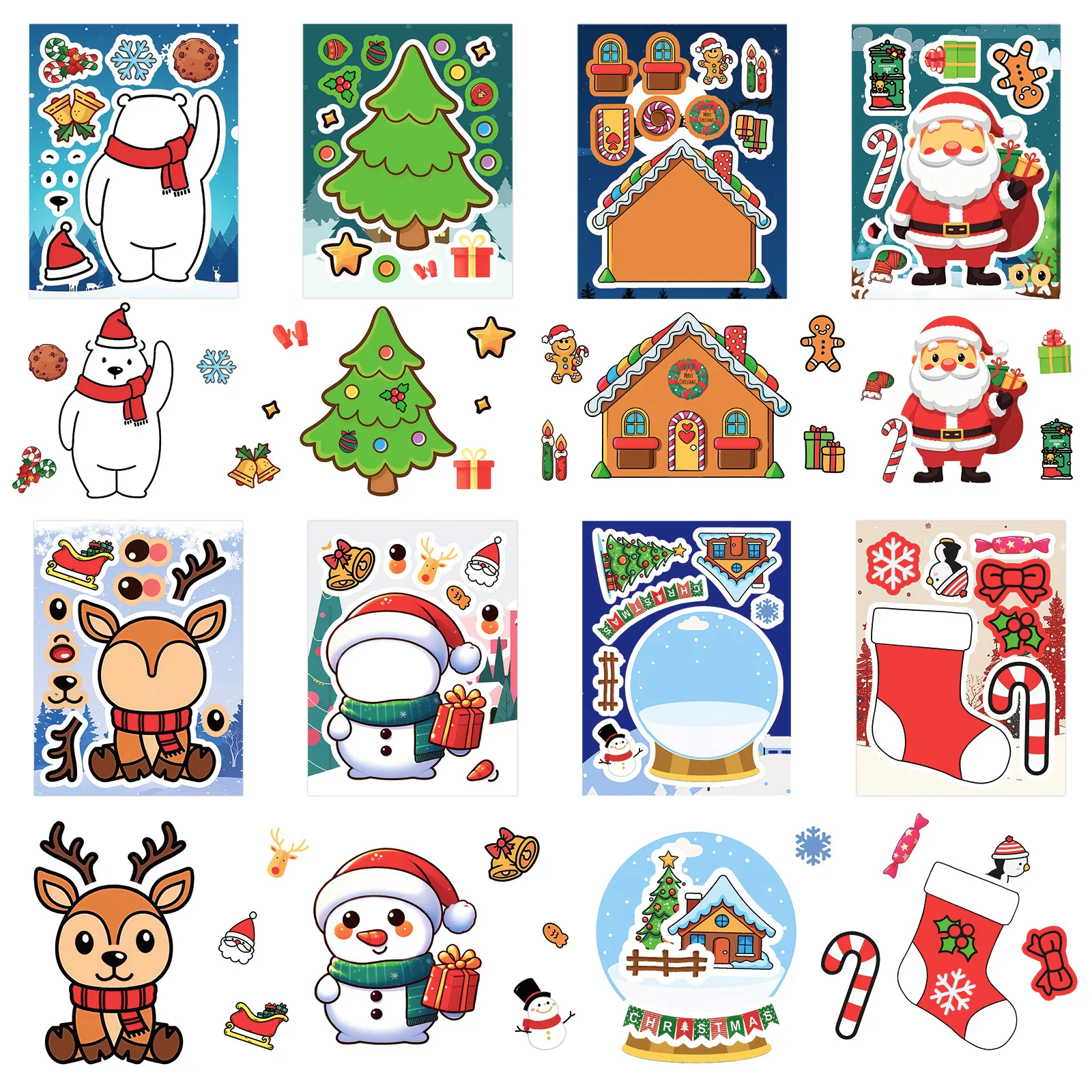

8Pcs Christmas Puzzle Stickers Make A Face Santa Claus DIY Waterproof Kids Jigsaw Games Sticker Children Party Decor