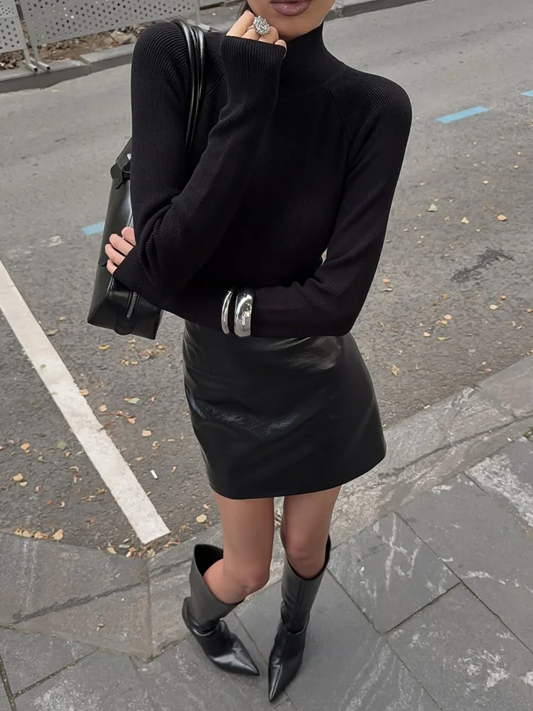 Ahagaga sexy bodysuits femininos gola alta regular mangas compridas oco para fora magro bainha basci casual feminino camisetas macacão fino