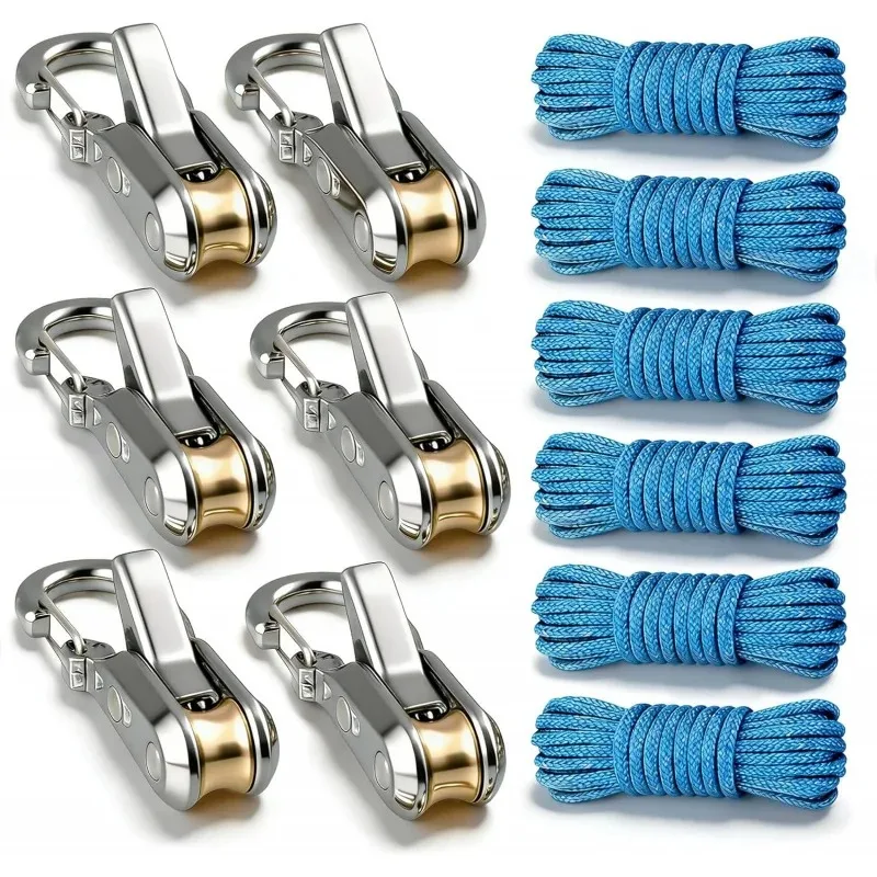 

6 Pcs Rope Tying Tool and Tensioner with Roller Tensioner Heavy-Duty Retractable Buckle with Accessory Rope Suitable for Camping