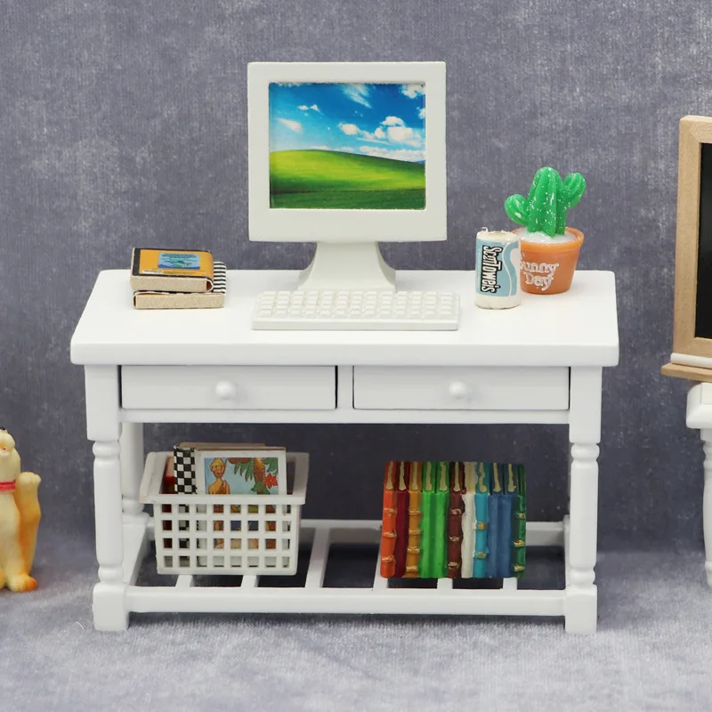 

1:12 dollhouse dollhouse mini furniture model dining room scene white wood table with drawers dining table