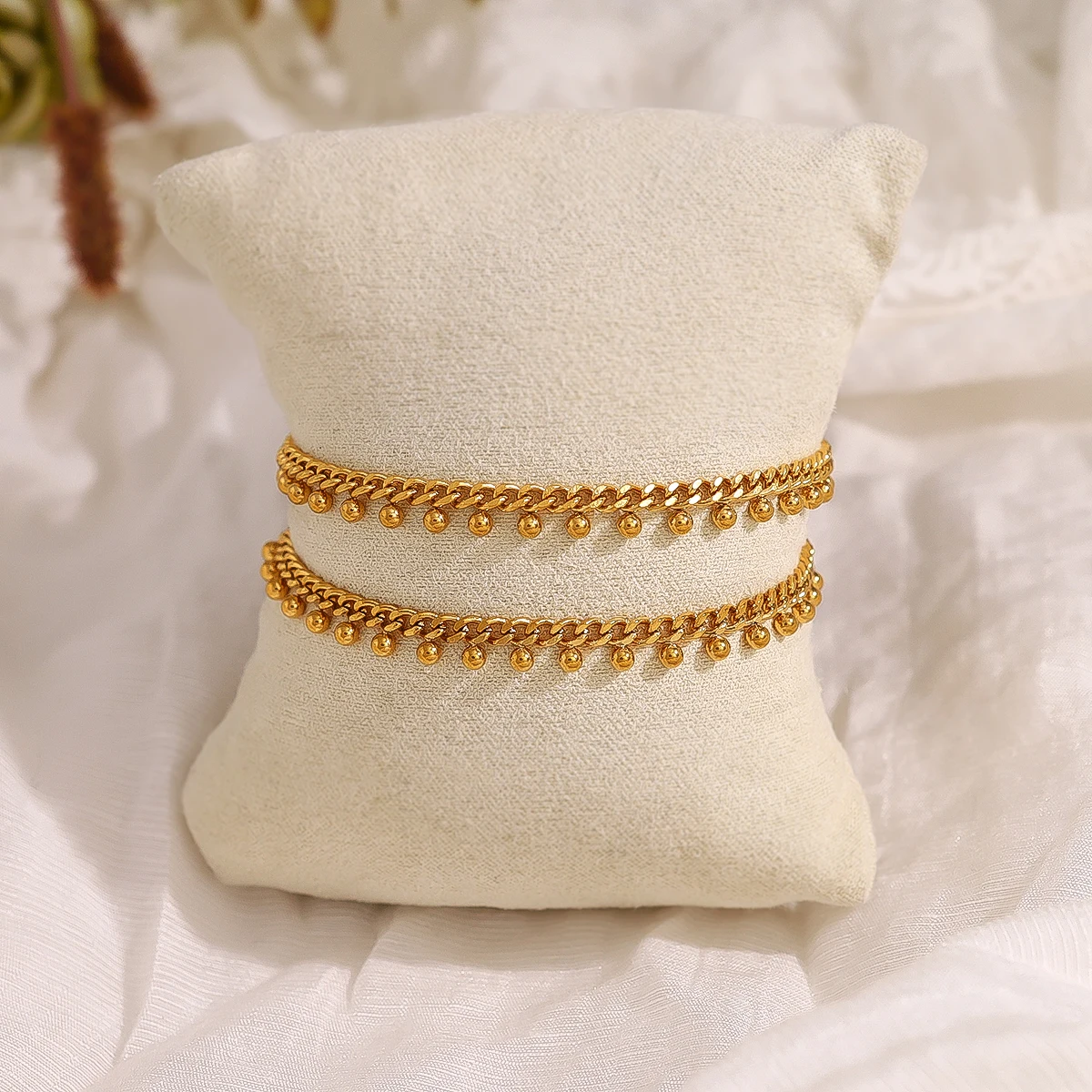 WILD & FREE 18K Gold Plated Stainless Steel Chains Bracelet for Women Gold Color Beads Charms Trendy Jewelry Waterproof
