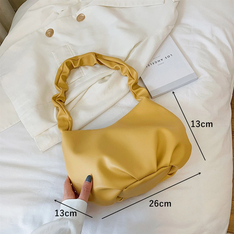 Fashion Women's Armpit Shoulder Bag PU Leather Pleated Underarm Tote Exquisite Shopping Bag Zipper Handbags with Free Shipping