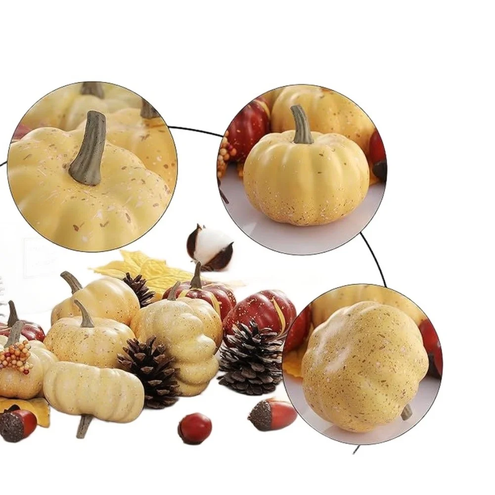 23pcs Realistic Foam Pumpkins Pinecones Maple Leaves For DIY Thanksgiving Halloween Harvest Home Garden Party Decor Set
