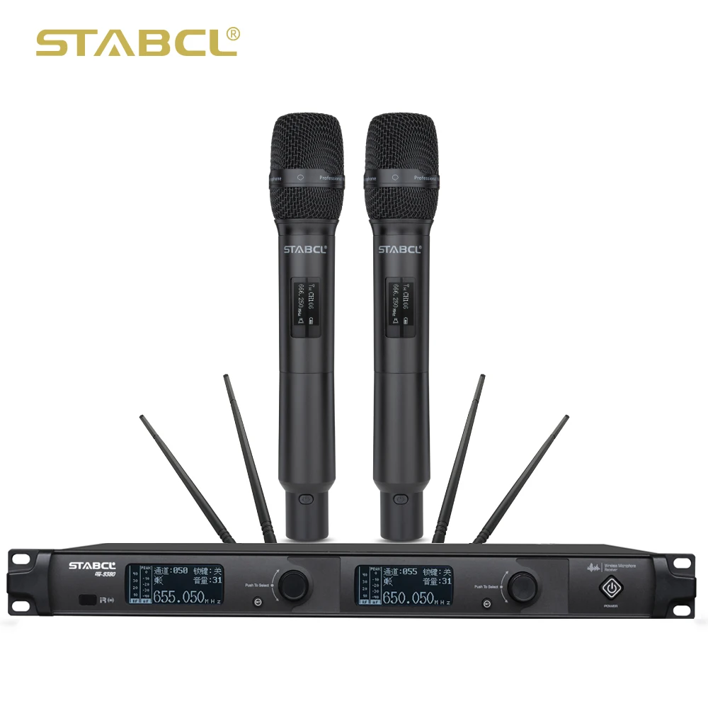 

ST-9380S True Diversity Wireless Microphone System UHF Dual Channel Professional Stage Performance Handheld mic For Party