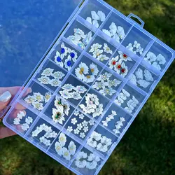 12/10pcs 3D Handmade White Nail Acrylic Flower Rhinestone Side Floret Nail Art Decorations Exquisite Carving Flower Nail Charms