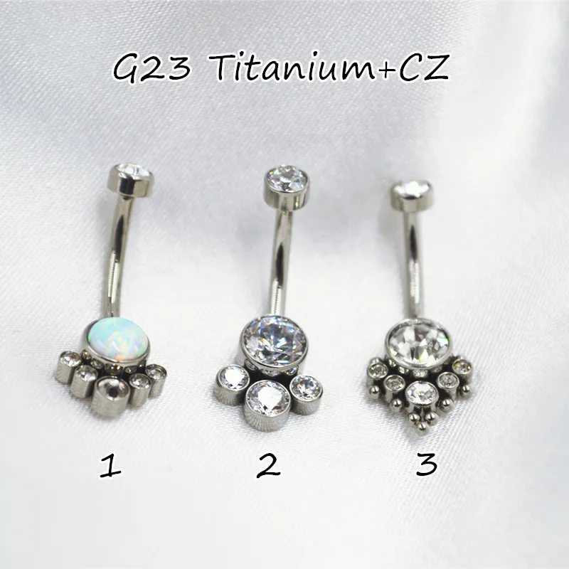 10PCSG23 Titanium ASTM F136 CZ Opal Smart Navel Belly Button Body Piercing Curve Barbells Belly Rings
