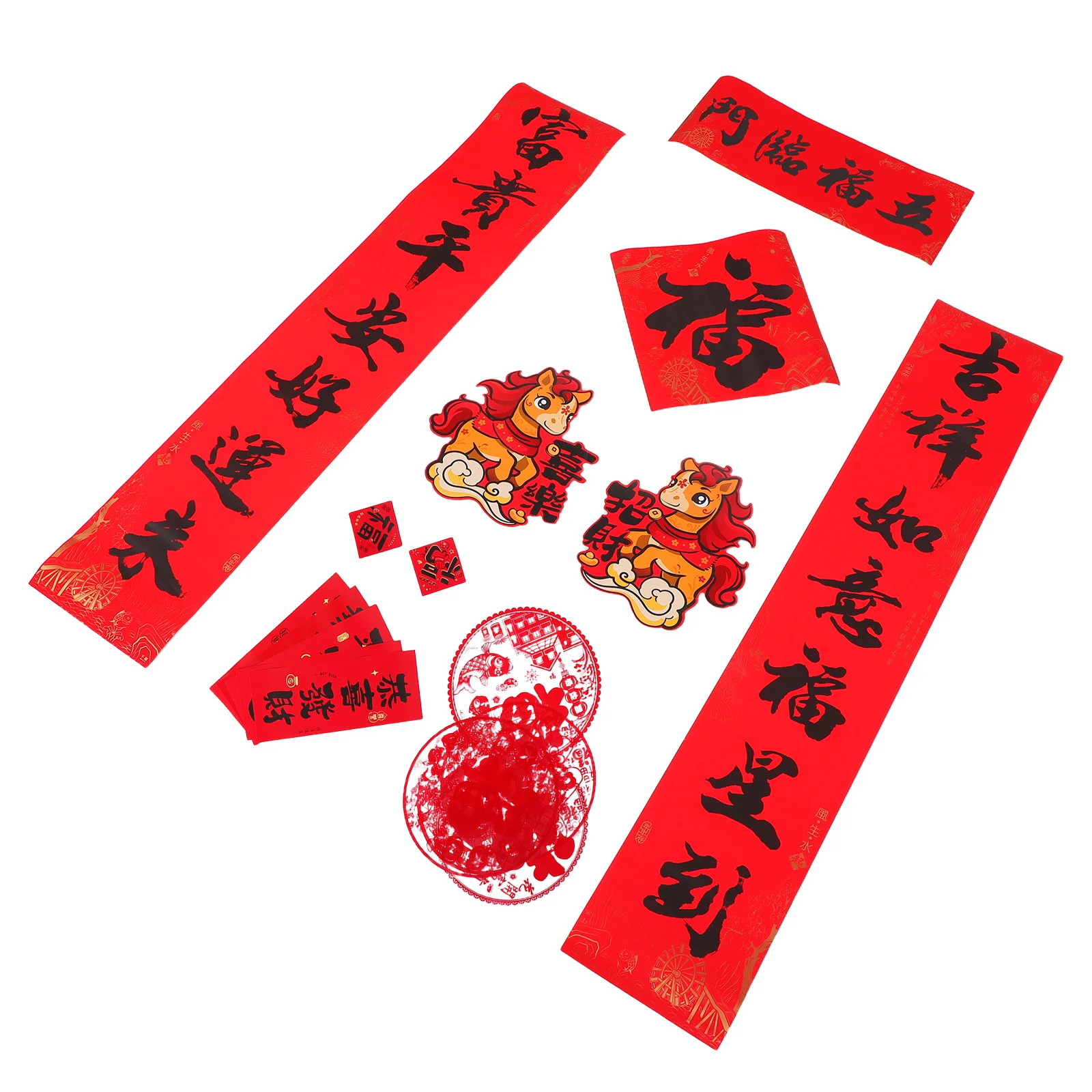 

32pcs Chinese New Year Couplets Set 2026 Horse Year Chunlian Red Fu Door Decorations Spring Festival Hanging Ornaments Lunar