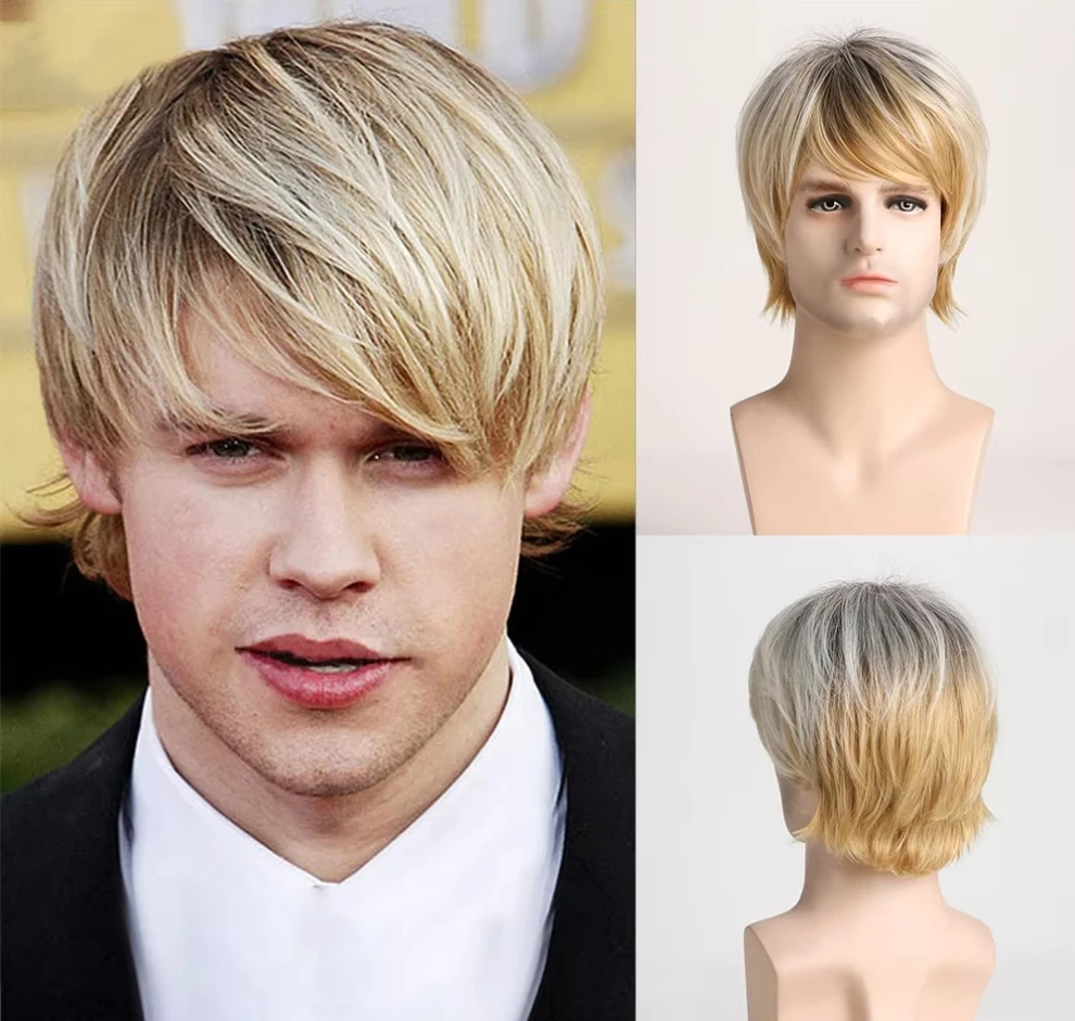 Synthetic Short Curly Hair Wigs For Men Boy Costume Cosplay Party Blonde Heat Resistant Fake Hair