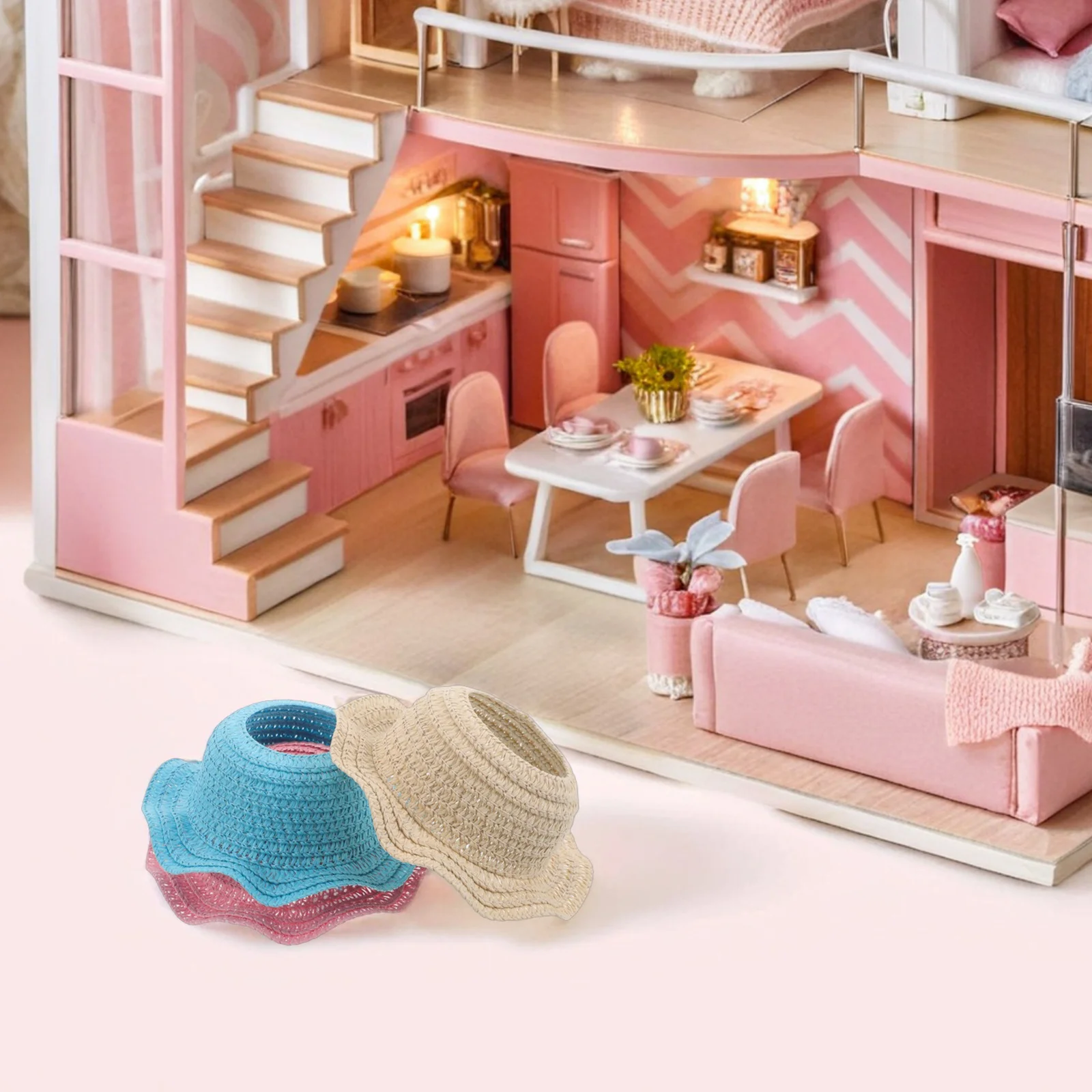 3 قطعة قبعة القش المنسوجة اليدوية قبعة الشمس الصغيرة للحرف اليدوية DIY بها بنفسك فستان اكسسوارات خفيفة الوزن تنفس تصميم مفتوح ل 17 سنتيمتر