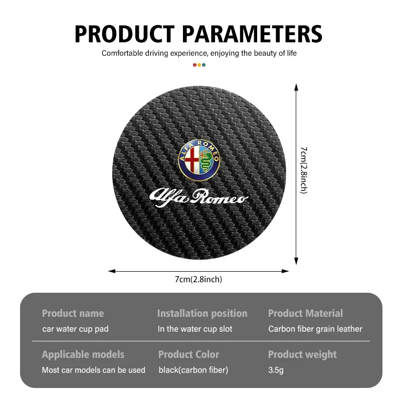 Hub Caps 2Pcs Car Coasters Water Cup Holder Pads Anti Slip Accessories For Alfa Romeo GT Stelvio F1 Brera Volante Tonale Gloria view 6