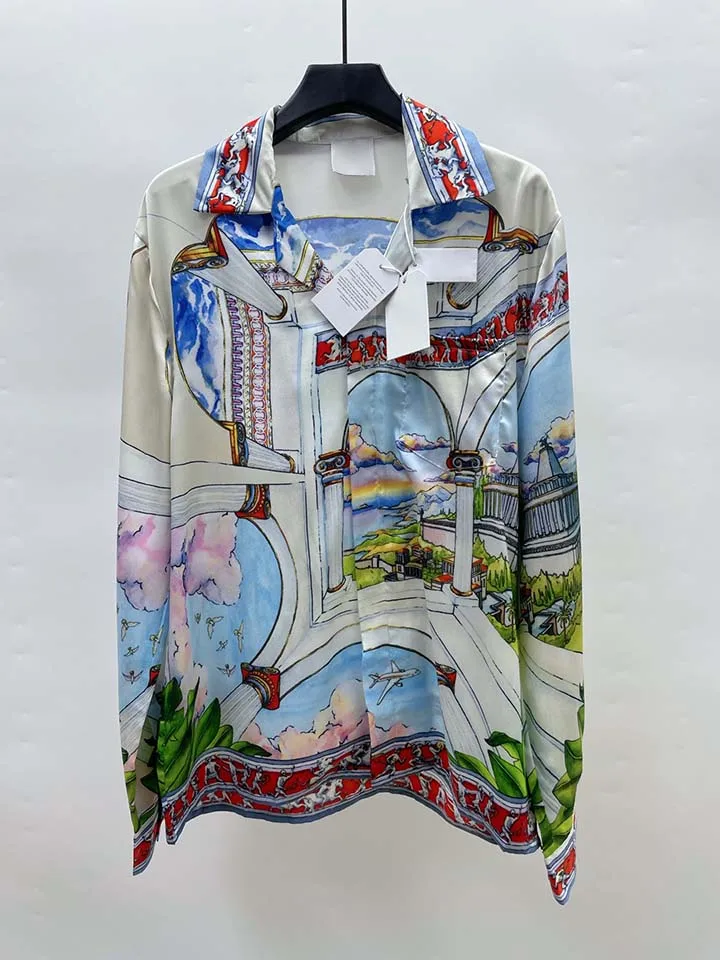 

2025SS Casinoblank Horse Racing Printed Women Men Silk Shirts Loose Fit Men Casual Shirts