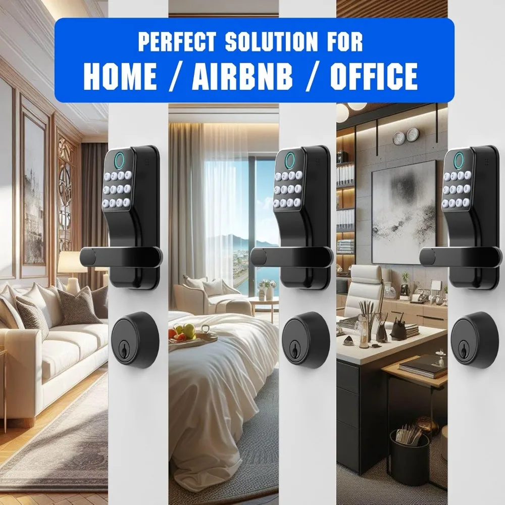 Smart Door Lock with Handle: Keyless Entry Door Lock with Gateway Door Sensor - Wi-Fi Keypad Smart Door Lock - Remote Control Lo