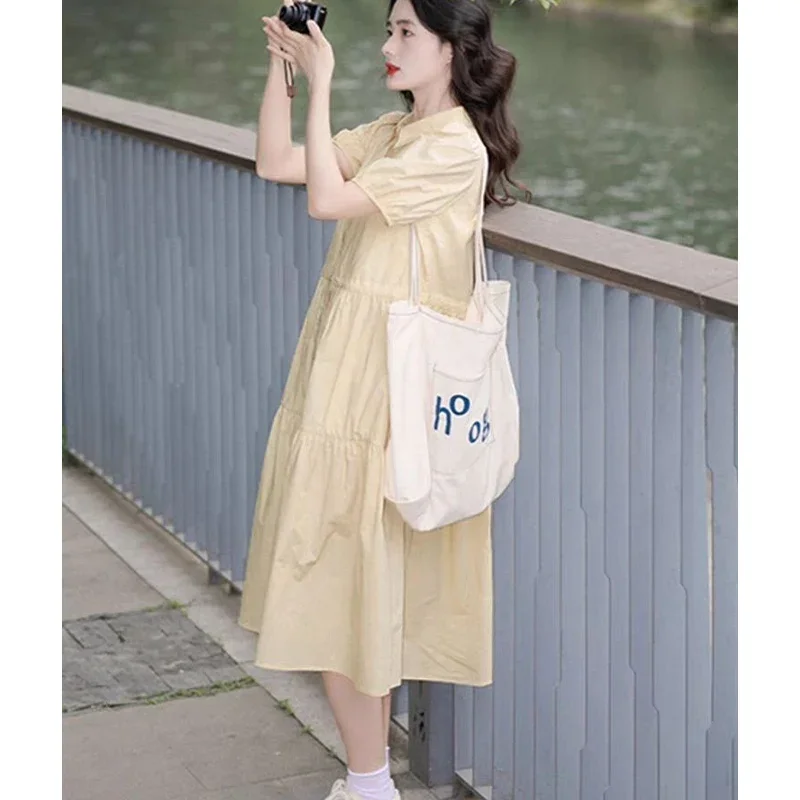 French Style Short Sleeves Polo_Neck Dress for Women's 2024 Summer New College Style Small Fresh Sweet Temperament Long Skirt