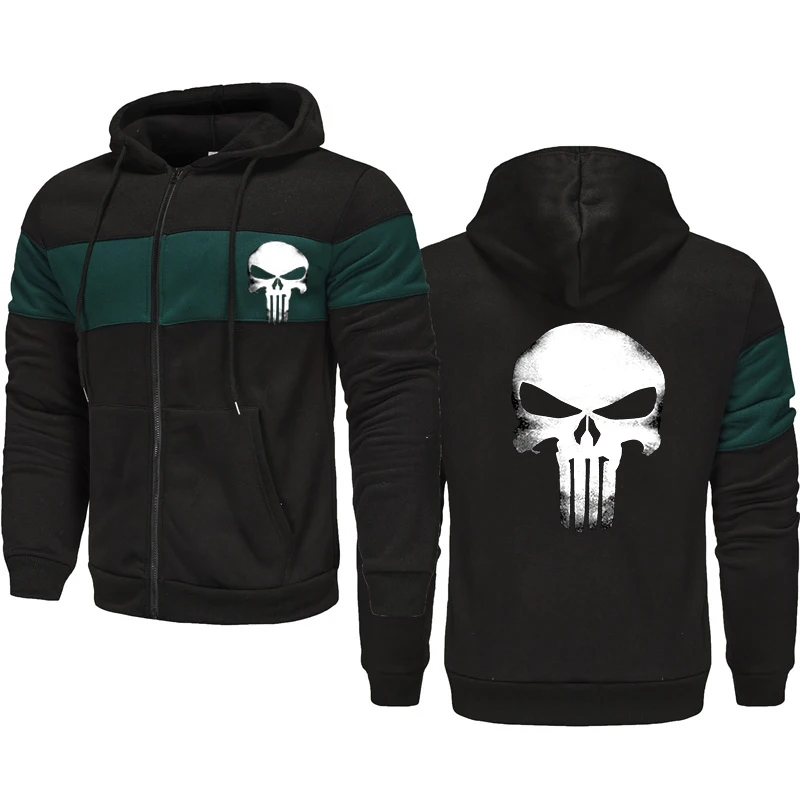 New Fleece Zipper Hoodie Autumn/Winter Skull Print Men\'s Zipper Hoodie Men\'s Fashion Autumn/Winter Hoodie