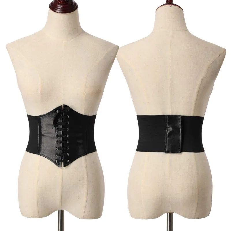 Retro Strap Waist Seal Men's and Women's Black PU Belt Elastic COS Photo Performance Accessories