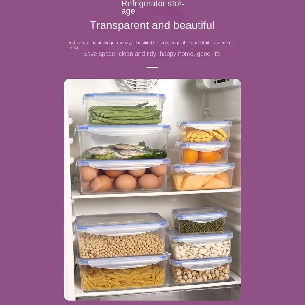 Scatola portaoggetti rettangolare sigillata per frigorifero con coperchio contenitori per alimenti in plastica Trasparent Crisper Microw impilabile