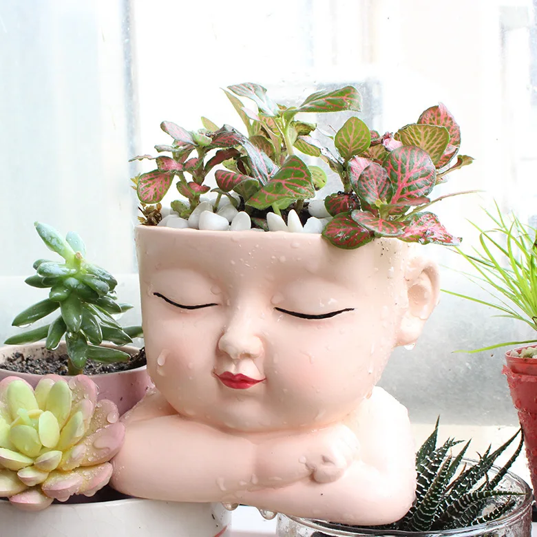 Spot Cross-border Baby Face Flower Pot Resin Crafts Succulent Plant Flower Pot Room Home Garden Decorations