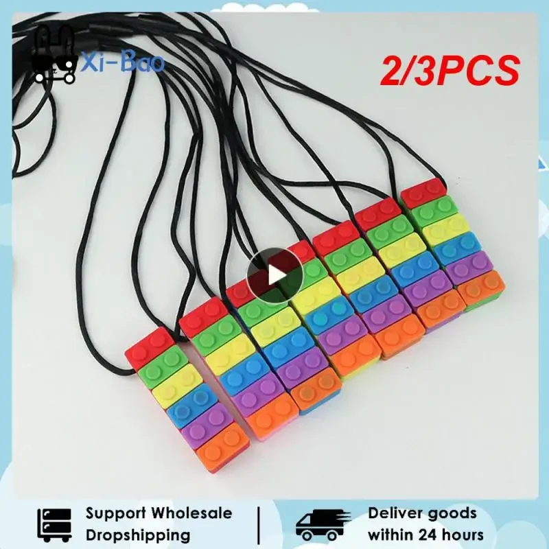 

2/3PCS Sensory Chew Necklace Brick Chewy Kids Silicone Biting Pencil Topper Teether Toy Silicone teether for Baby children with