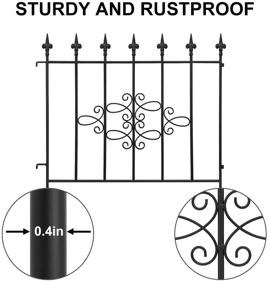 GARDEN & HOME Dekorativer Gartenzaun für den Außenbereich, beschichtet, rostfrei, Metallplatte, Eisen, klappbare Kante, Drahtrandzaun