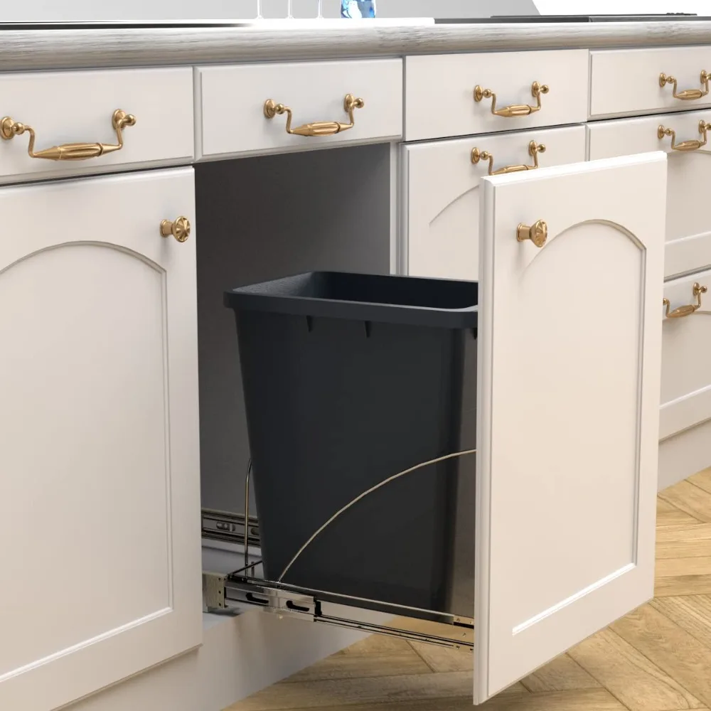 

Pull Out Trash Can Under Cabinet,Cabinet Trash Can Pull Out Kit with Door Mounting Kit,Heavy Duty Ball-Bearing Slider