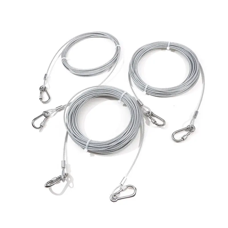 Correas de alambre de acero para perros con dos cabezas, Cable de amarre antimordida para mascotas grandes, Cable de cuerda de alambre de acero doble para exteriores
