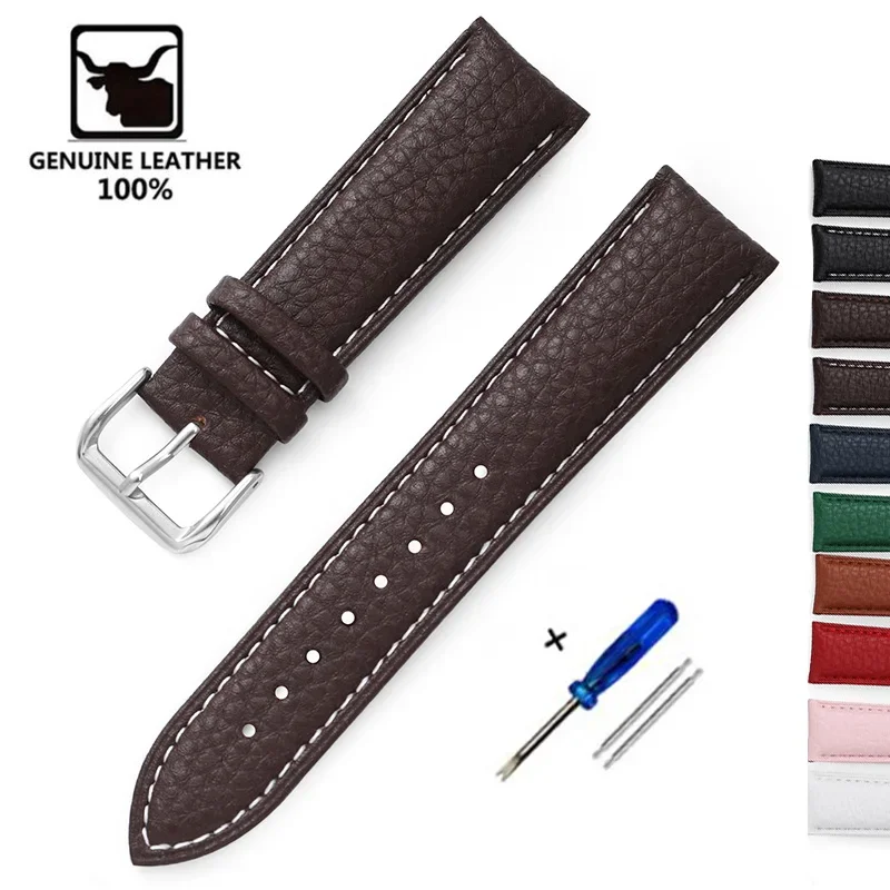 Genuine Leather Strap Calfskin Men Women Watch Band Watch Accessories Bracelet 12mm 14mm 16mm 18mm 20mm 22mm Green Blue Black