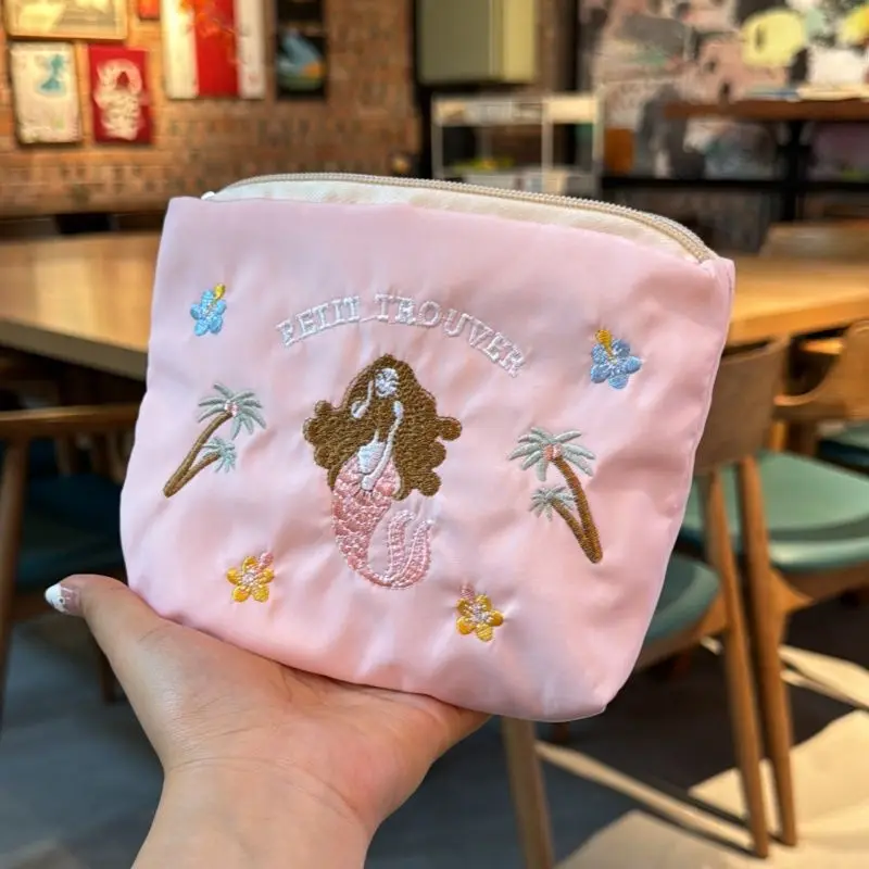 Vintage Embroidered Mermaid Makeup Bag Cute Portable Paper Napkin Handbag Pen Korean Stationery Pencil  Stationery Girl