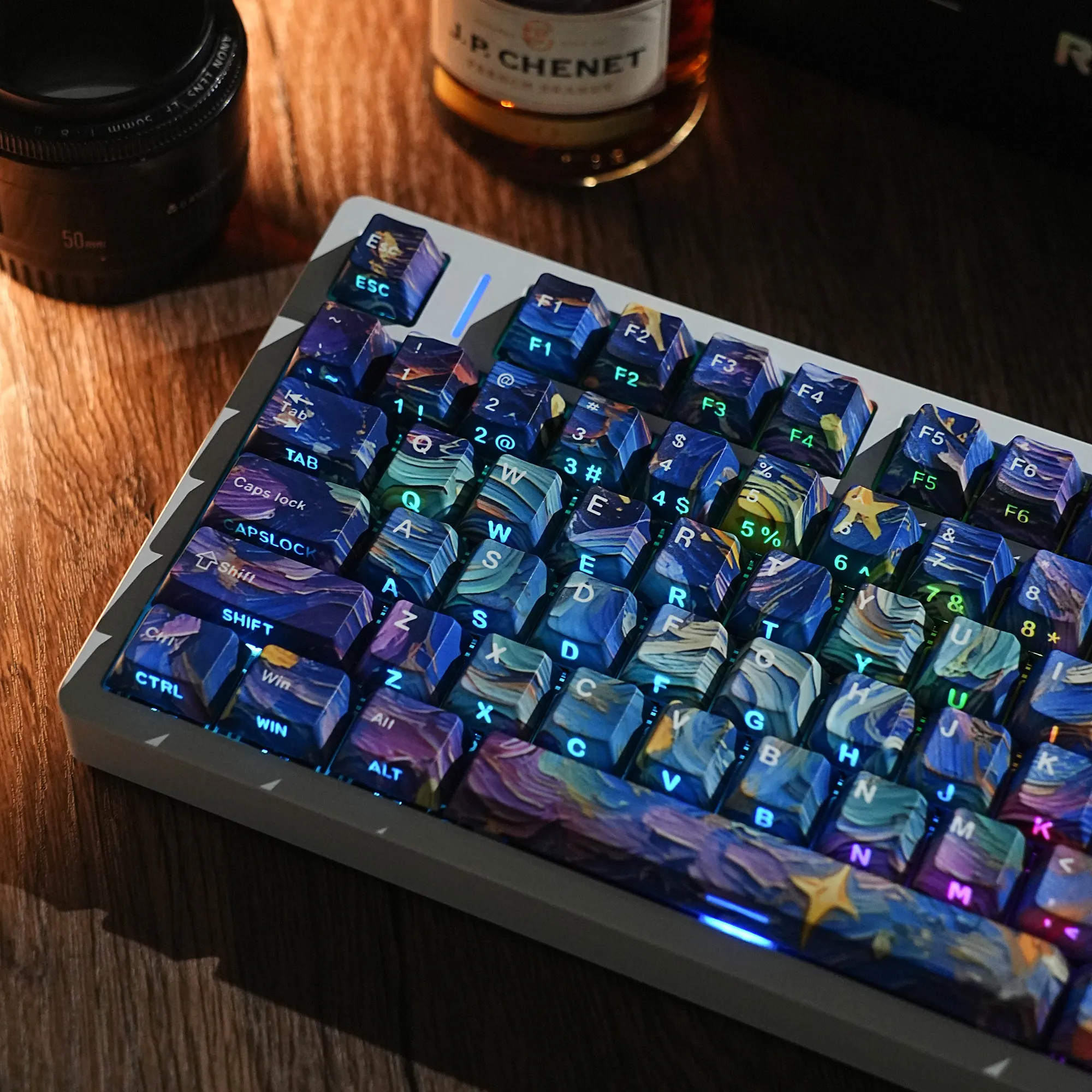 Oil painting starry sky keycap side engraving light transmission PBT original heat sublimation for mechanical keyboard custom ke
