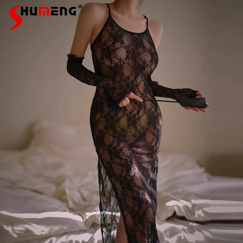 

Ночная рубашка Pure Desire с кружевным ремешком, женская сексуальная утягивающая сетчатая прозрачная ночная рубашка, женские пижамы с искушением на бретельках