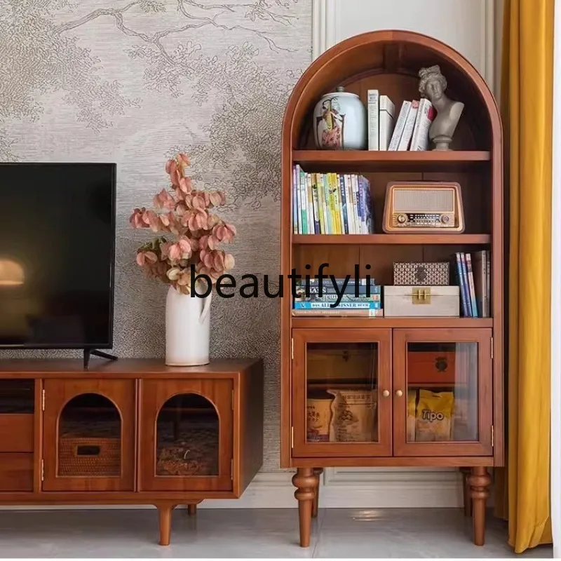 

American Style Solid Wood Vintage Distressed Sideboard Display Wine Cabinet French Style Living Room Storage Bookshelf Cabinet
