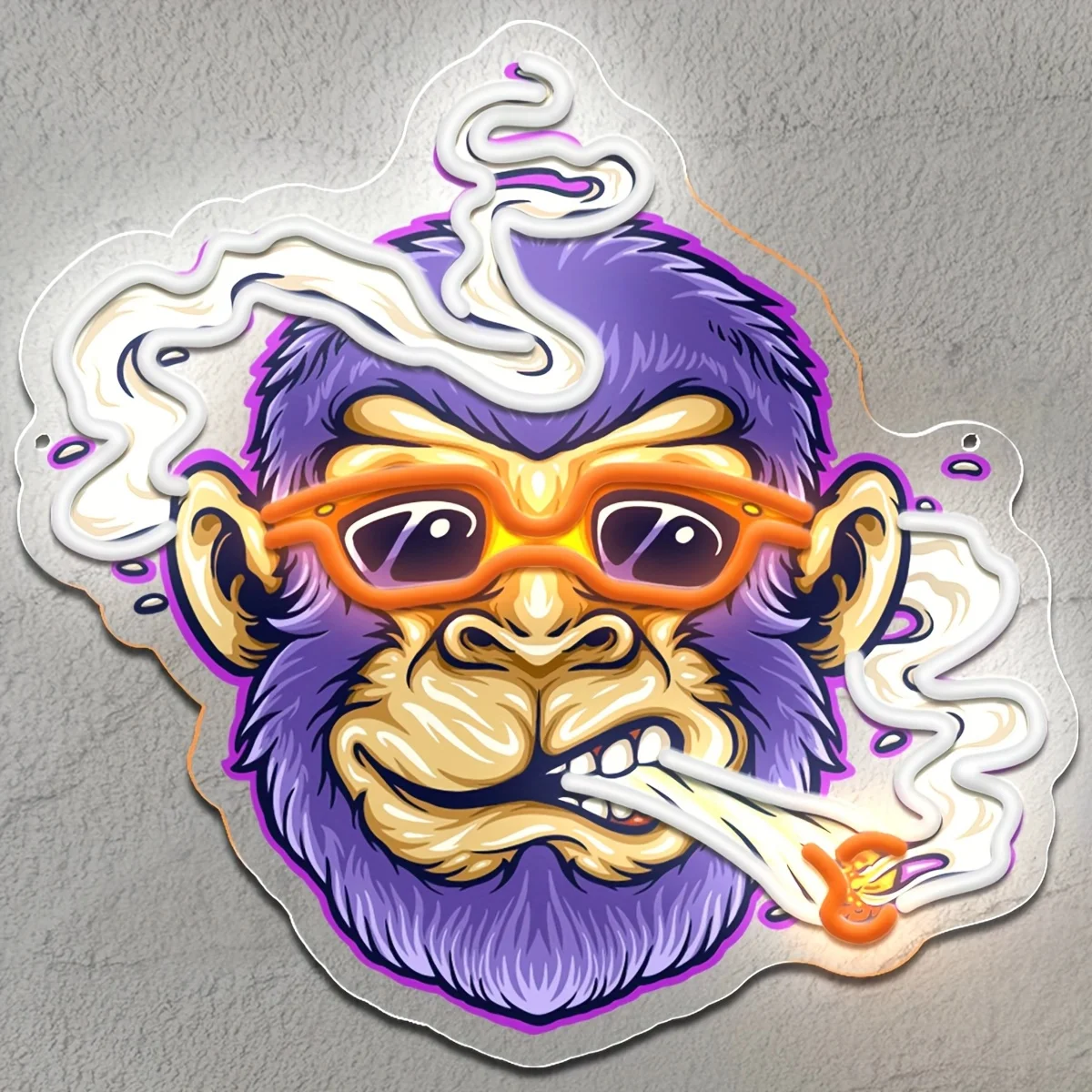 Funky Purple Monkey Neonschild mit Sonnenbrille und Raucheffekt, coole LED-Wandkunst für Bar, Spielzimmer, Heimdekoration, einzigartiges Geschenk
