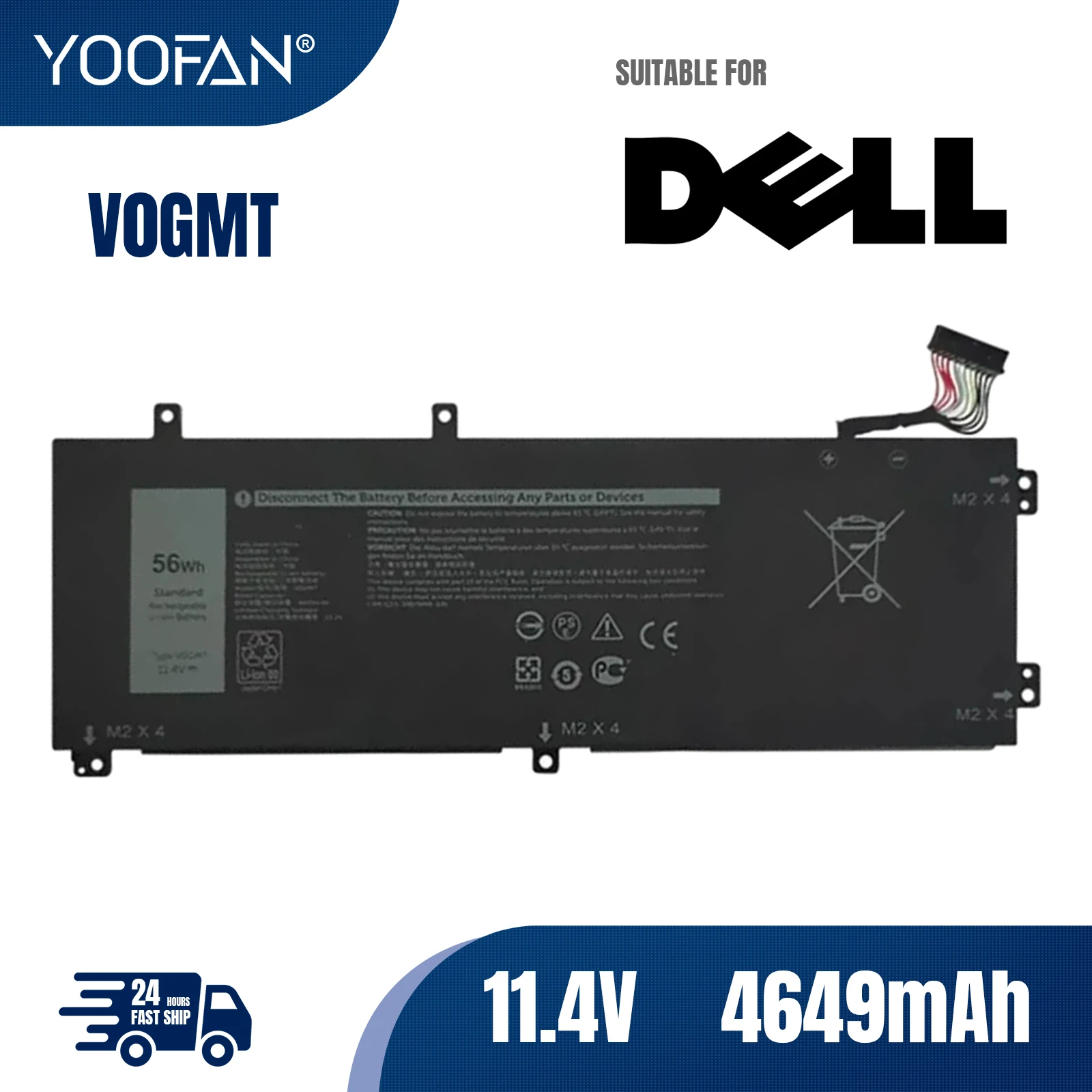 

YOOFAN 4K1VM Laptop Battery For Dell G7 17 7700 0W62W6 0NCC3D V0GMT P46E XYCW0 4649mAh/56Wh 11.4V