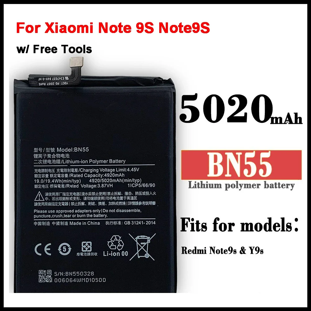 

BN55 Телефонный аккумулятор для Xiaomi Note 9S Note9S 5020 мАч BN55 Сменный аккумулятор + инструмент