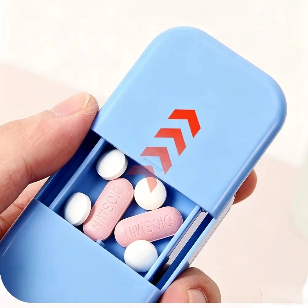 Cortador de Comprimidos 2 em 1 Compacto, Ferramenta de Corte Livre de BPA, Caixa Portátil para Remédios, Suplementos, Vitaminas e Óleo de Fígado de Ba