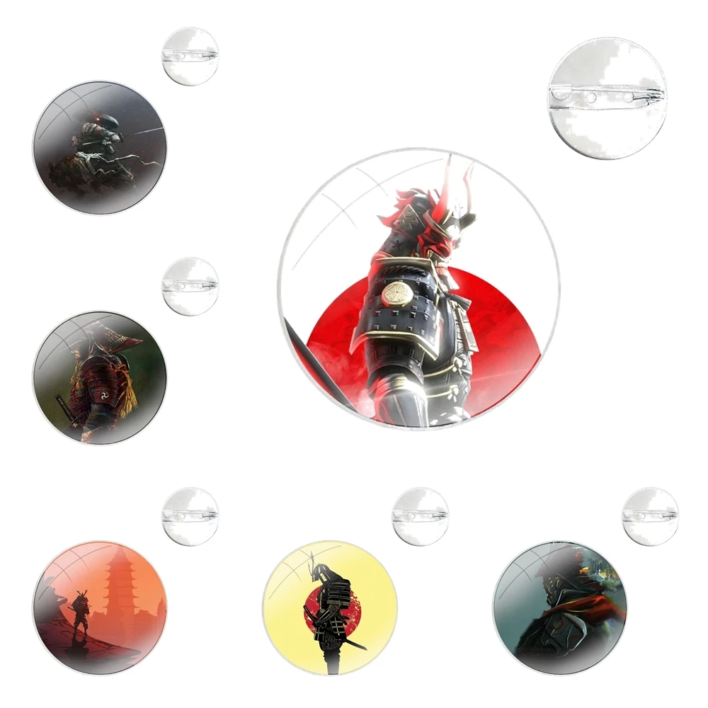 Samurai Warrior Glass Dome Brooches Badge Pins For Clothes Hat Shirt Lapel Bag