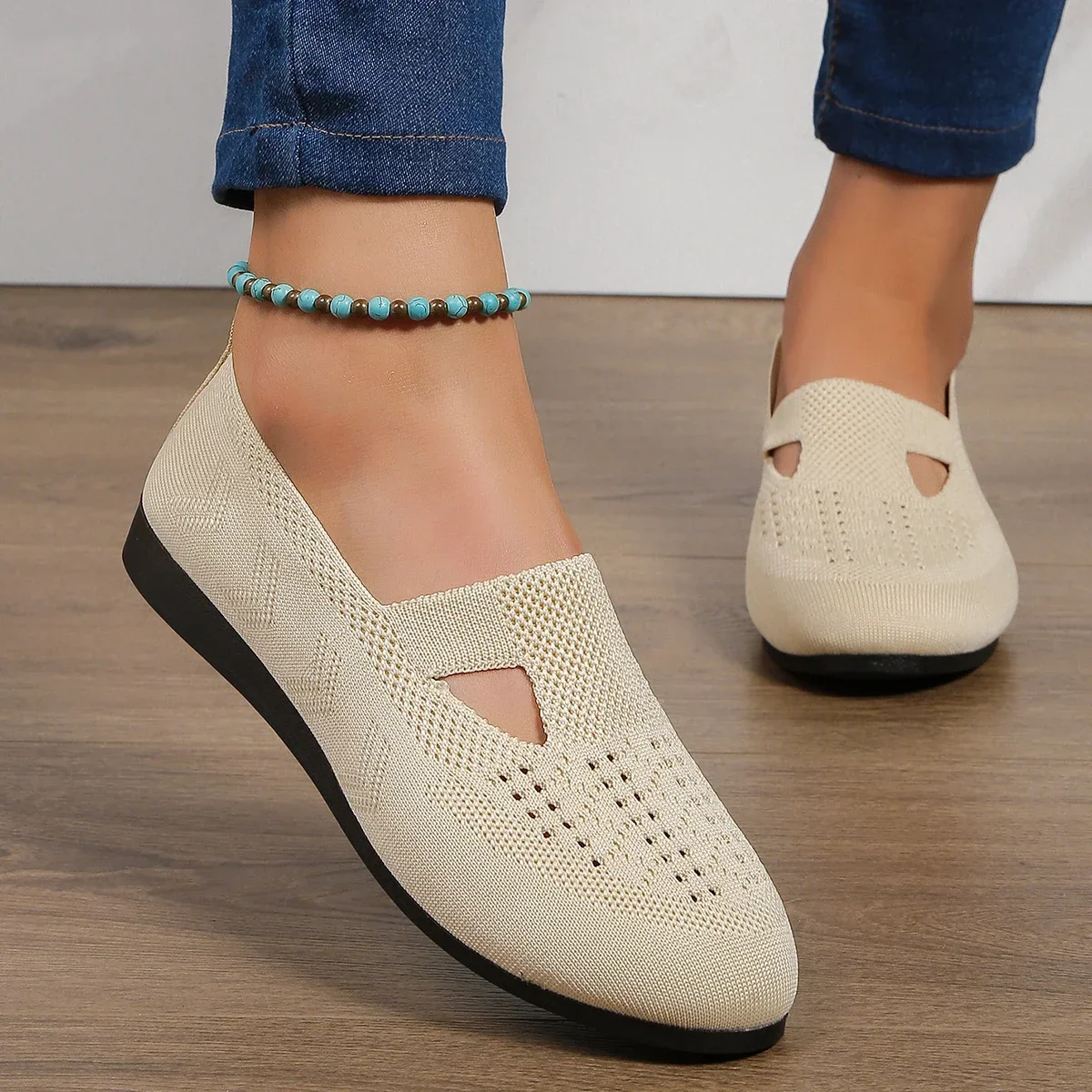 Solid Color Casual Shoes New Women's Shoes Mesh Light Breathable Slip on Versatile Low Help Flat Shoes Zapatos De Mujer Sneakers