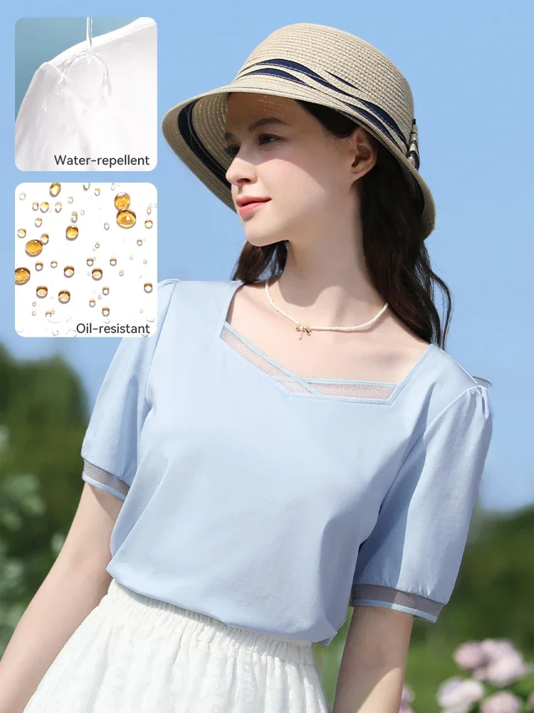 I BELIEVE YOU Square Neck T-Shirts For Women 2024 Summer New Three-proof Casual Spliced Slim Basics Solid Lady Tops 2242015618