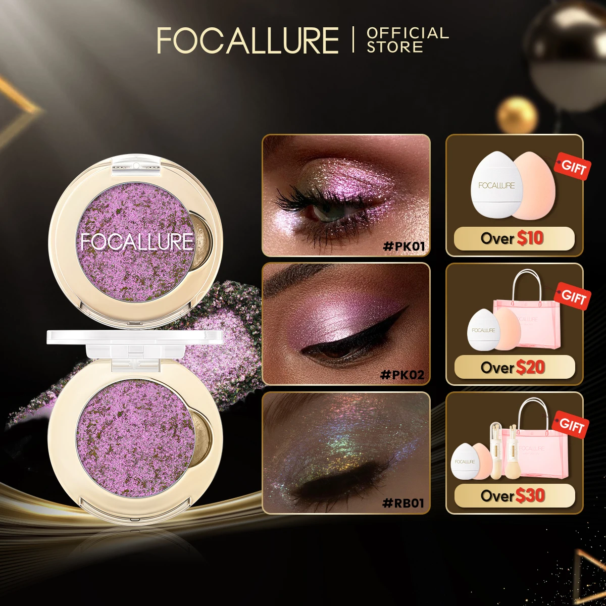 

FOCALLURE Glitter Eyeshadow Palette Chameleon Monochrome Metallic Shiny Pigment Shimmer Eye Shadow Powder Women Makeup Cosmetics