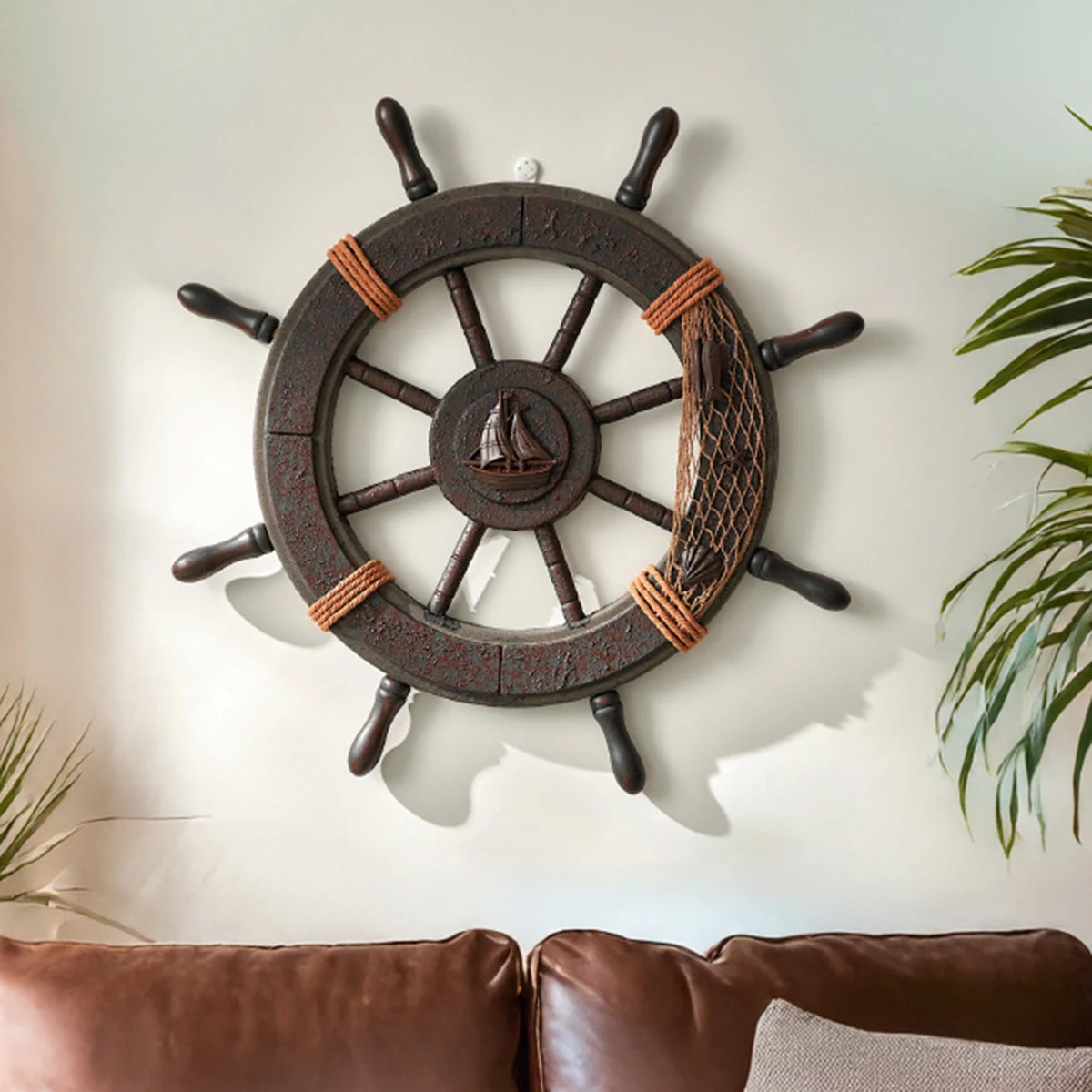 1pc Nautical Wall Decor – Rustic Anchor & Ship Wheel Hanging Ornaments with Rope Accents for Coastal Themed Home, Beach Cottage