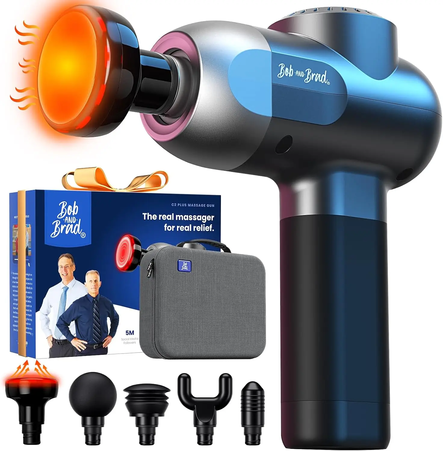 Deep Tissue Massage Gun with Heat, 44lbs Stall Force, 5 Speeds, FSA/HSA Eligible, Gift for Pain Relief