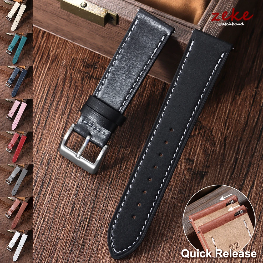 Hochwertiges Echtleder-Uhrenarmband mit Schnellverschluss 18mm 20mm 22mm 24mm Retro Braunes Schwarzes Rindsleder-Armband für Herren und Damen