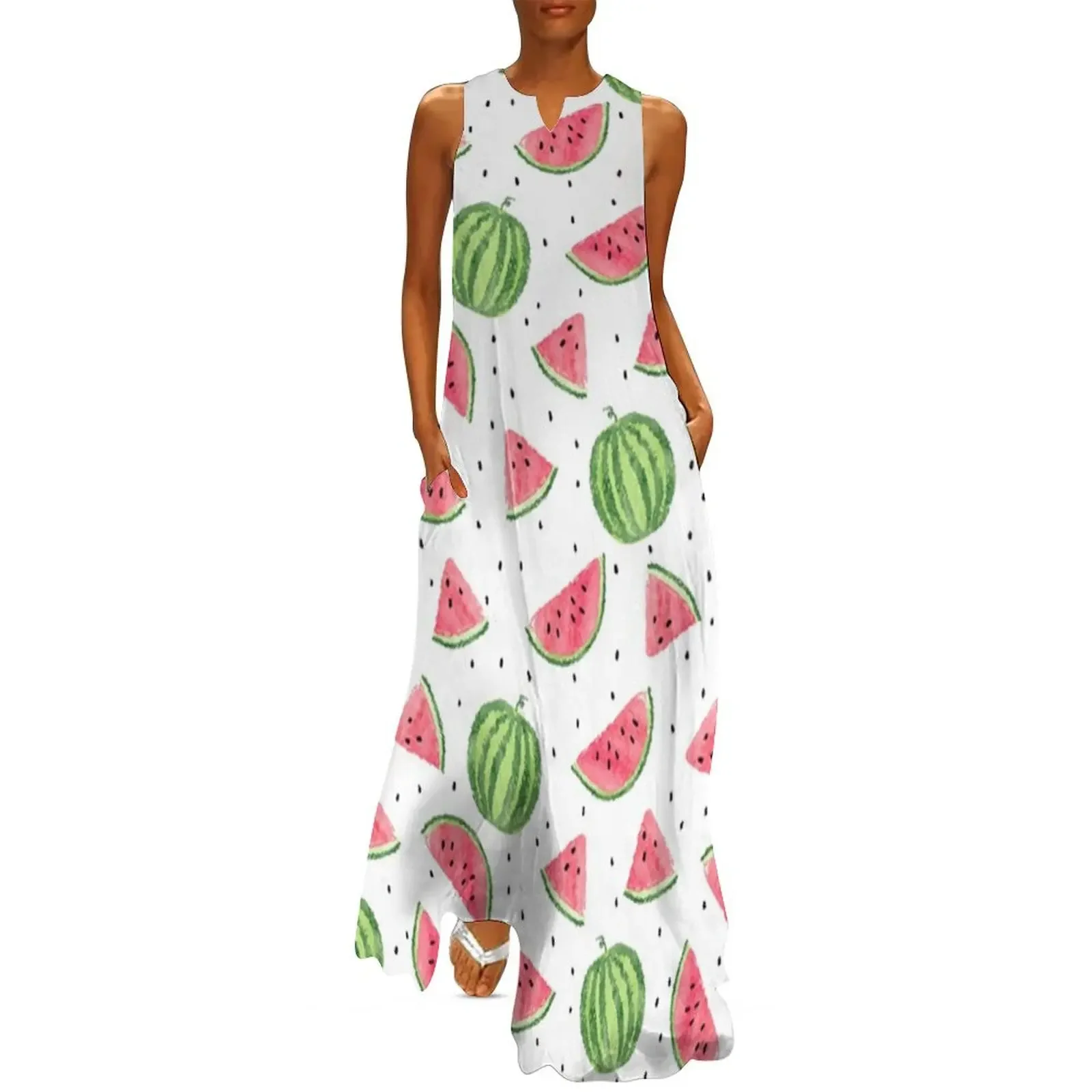 

All-Over Watermelon Print Long Dress birthday dress for women Long veiled dresses summer clothes Dress