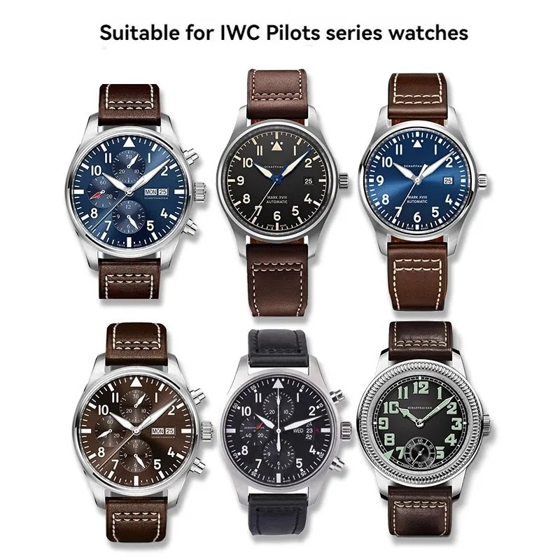 สําหรับนักบิน IWC Mark 18 Little Prince ผู้ชายผู้หญิงสร้อยข้อมือหนังแท้สายนาฬิกา 20 มม.21 มม.สีดําสีน้ําตาล
