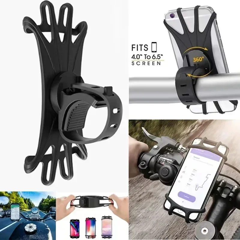 VIKEFON 360 Rotatable Mobile Phone Bicycle Motorcycle Bike Safe Bracket Silicone Support Silicone Pull Type For All Phone Stand