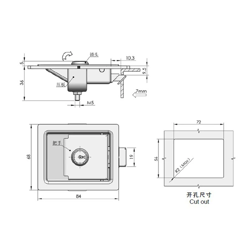 Silver chrome plated flat lock industrial box door lock 64-22-15 Same SOUTHCO panel box lock  10pcs