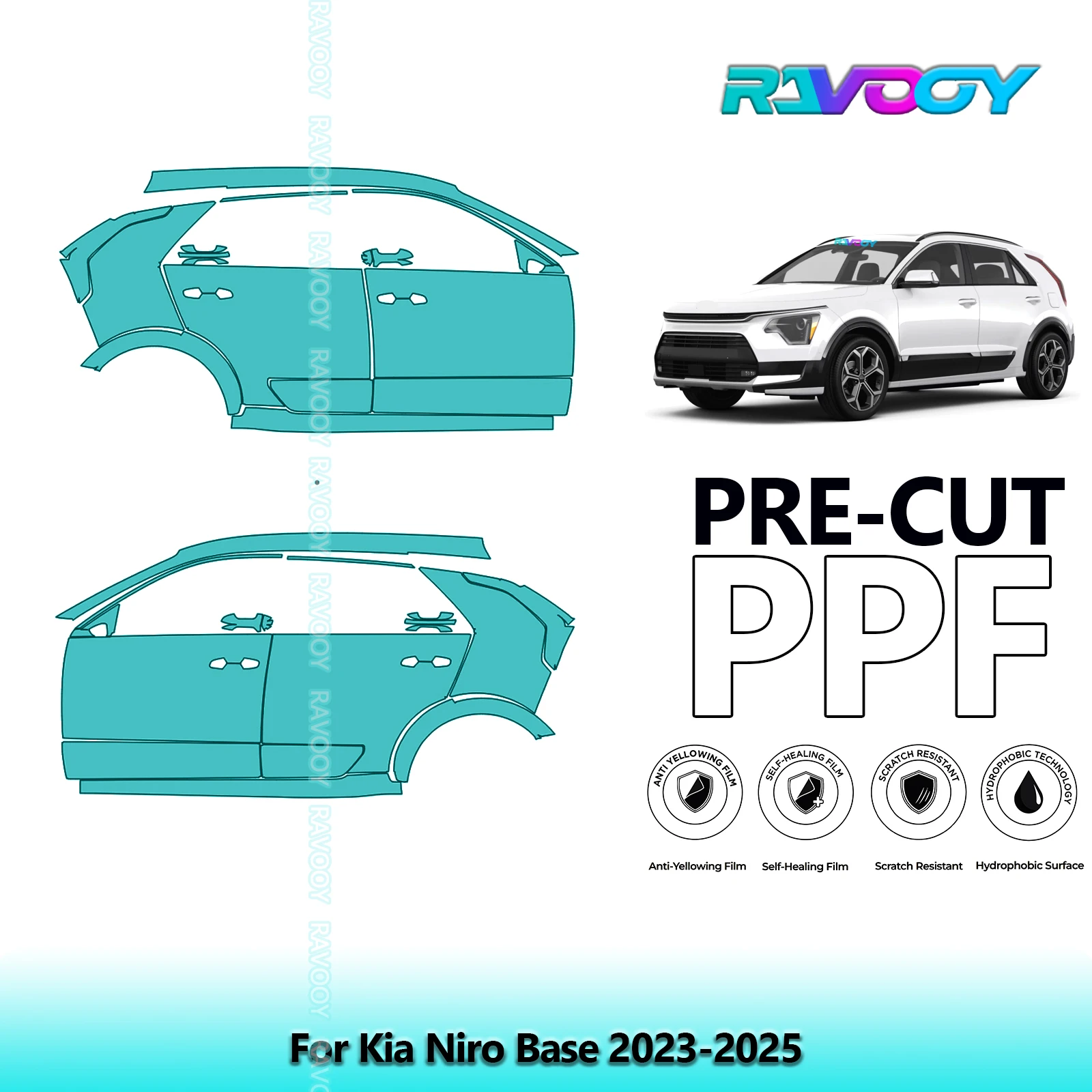 

For Kia Niro Base 2023-2025 8.5mil Clear Matte Pre-Cut PPF Door & A/B Pillar Kit TPU Paint Protection Film Set