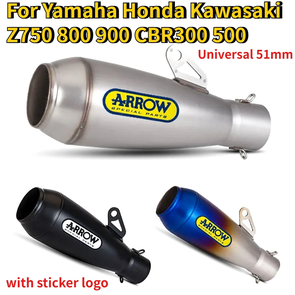 

51mm Universal Motorcycle Stainless Steel Muffler Exhaust Pipe for Yamaha Honda Kawasaki Z750 800 900 CBR300 500