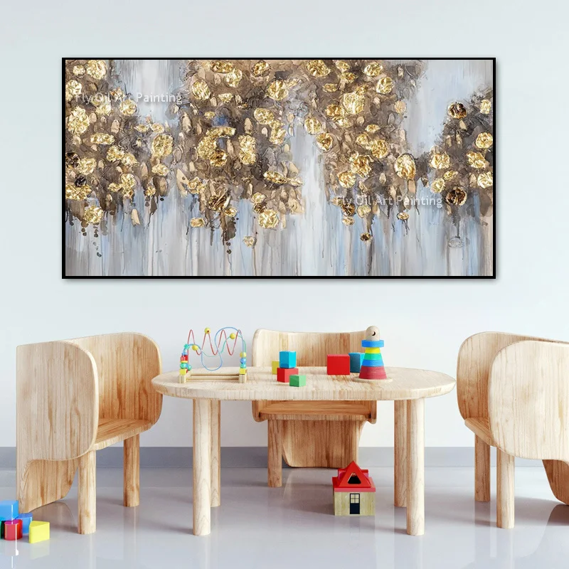 Abstract Large Yellow Grey White Canvas Thick Artwork For Home Wall Decor Hand Drawn Special Green Blue Black Oil Painting