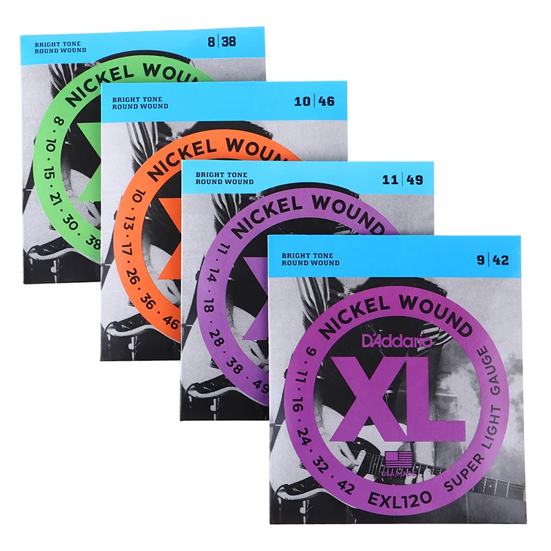 سلاسل الغيتار الصوتية EXL110 EXL115 EXL120 EXL130 XL النيكل جولة الجرح سلاسل الغيتار الكهربائي لهجة مشرقة كاملة