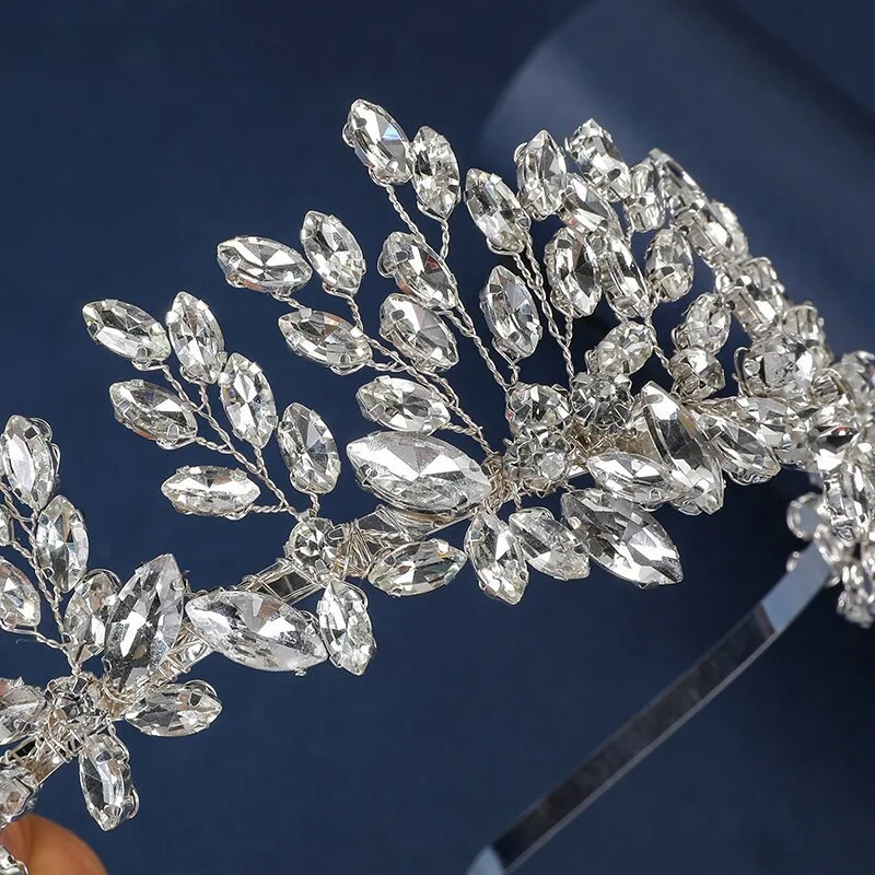 SLBRIDAL Handgefertigte Strass-Kristall-Perlen Braut-Tiara Stirnband Hochzeit Brautjungfern-Krone Frauen Mädchen Haarschmuck Accessoires – Detail 6